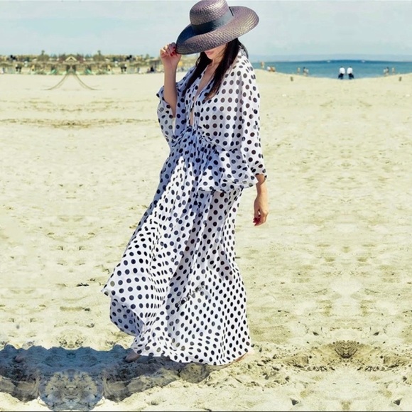 Elegant Polka Dot Swimsuit Coverup Dress - Picture 4 of 9